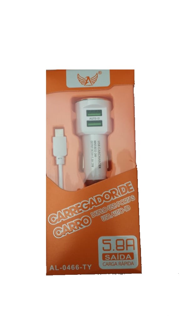  - Carregador de carro - branco - Central - unidade    Cod. CARREGADOR VEICULAR ALTOMEX AL-0466