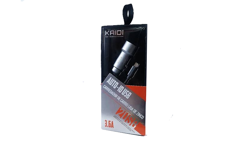  - Carregador de carro - prata - Central - unidade    Cod. CARREGADOR VEICULAR KAIDI KD-506