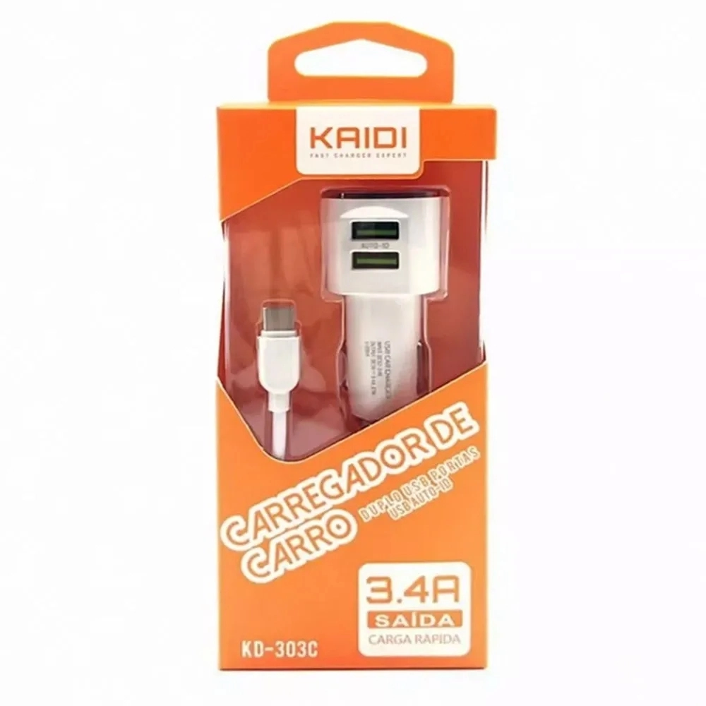  - Carregador de carro - Kaidi - unidade    Cod. KD-303C Carregador Veicular Rpido Acompanha Cabo 