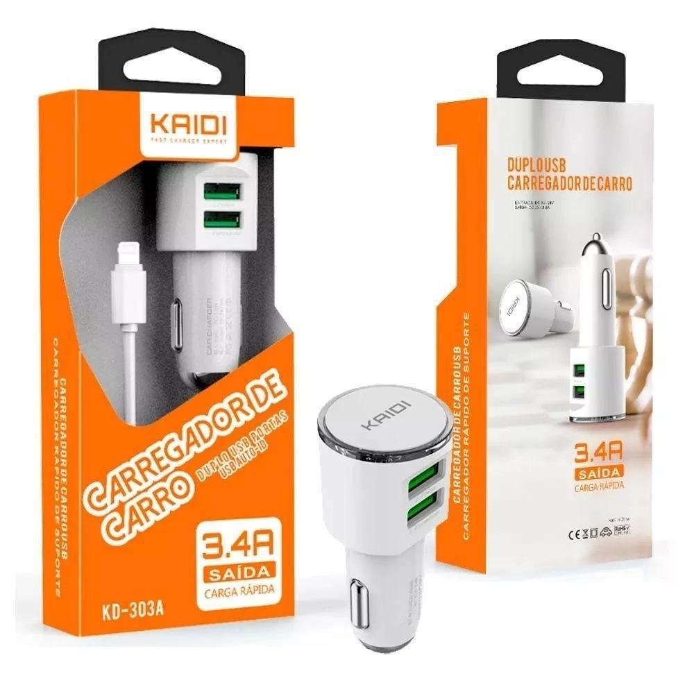  - Carregador de carro - Kaidi    Cod. KD-303A 5G