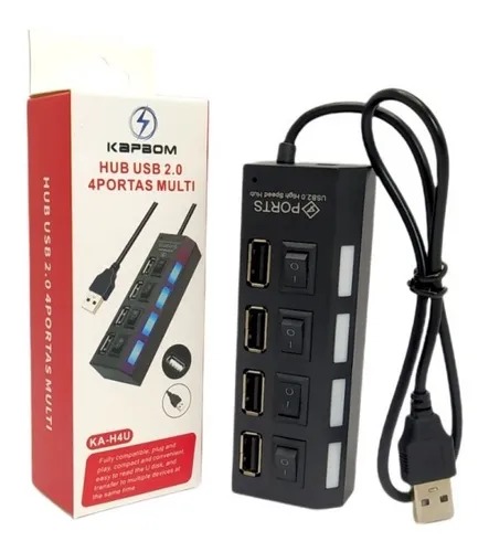  - Adaptadores  - Central - unidade    Cod. ADAPTADOR USB 2.0 4 PORTAS KAPBOM KA-H4U