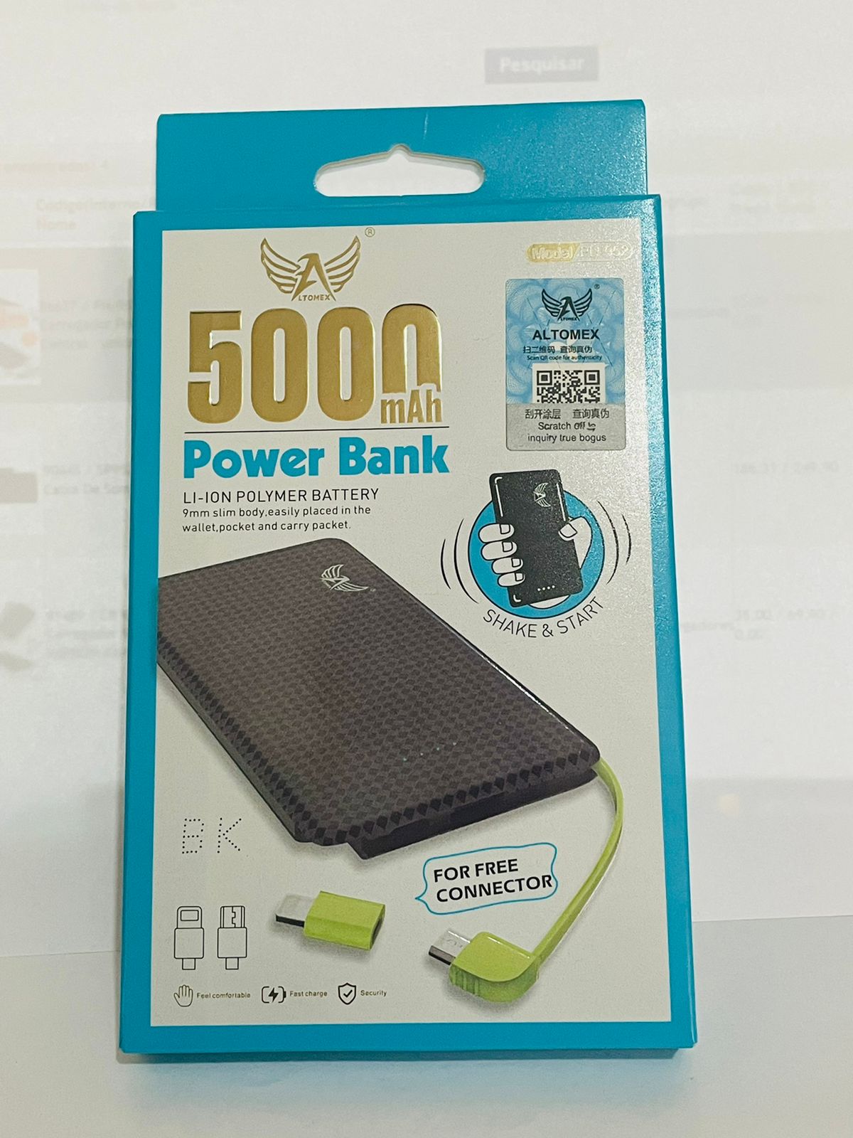  - Power Bank - 5000MAH - preta - Central - unidade    Cod. POWER BANK PN-952