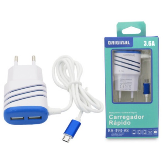  - Carregadores    Cod. CARREGADOR TIPO C 2 ENTRADAS USB KA-393-TY 