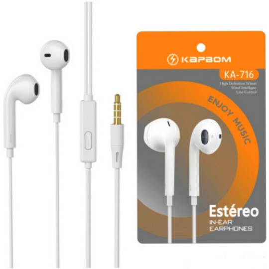  - Fones - Kapbom Earphones Branco - branco - unidade    Cod. KA-716 Fone de Ouvido P2 Estreo