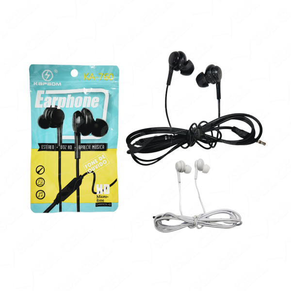  - Fones - Kapbom - unidade    Cod. KA-760 Fone de Ouvido Entrada P2 Estreo Com Micro