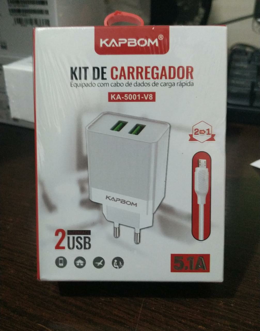  - Carregadores    Cod. CARREGADOR V8 2 ENTRADAS USB KA-5001-V8 