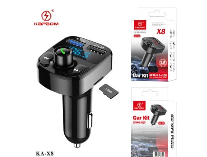  - Caixa de Som - TRASMISSOR VEICULAR BLUETOOTH - unidade    Cod. TRANSMISSOR FM BLUETOOTH MODULADOR KA-X8