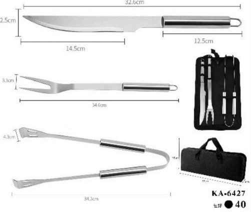  - Itens para cozinha - loja c3    Cod. KIT DE CHURRASCO EM AO INOX 3 PEAS KA-6427