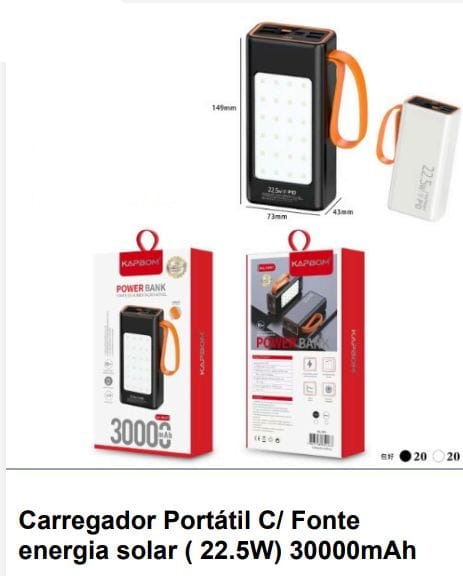  - Power Bank    Cod. power bank 30000 mah energia solar ka-9897